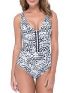 Profile By Gottex Tribal Batik One-piece Deep V-neck Swimsuit