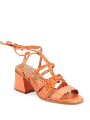 H Halston Piper Leather Block Heel Sandals