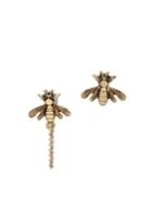 Betsey Johnson Tortifly Bug Goldtone & Crystal Mismatched Earrings