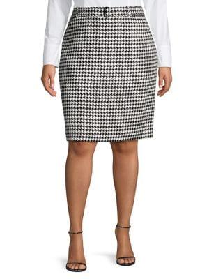 Calvin Klein Houndstooth Belted Pencil Skirt