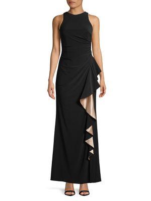Betsy & Adam Cascading Ruffle Accent Gown