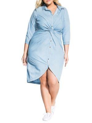 City Chic Plus Chambray Twist Shirtdress