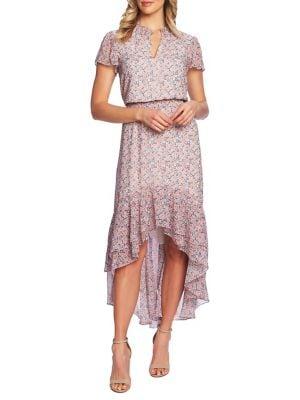 1.state Floral Splitneck Blouson High-low Dress