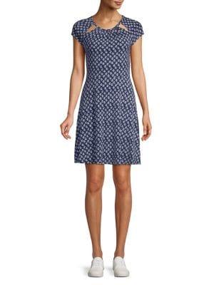 Michael Michael Kors Petite Batik Floral Cutout Flare Dress