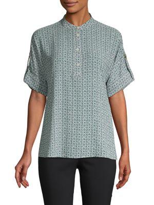 Michael Michael Kors Petite Mandarin Collar Printed Top