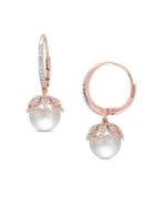 Sonatina Freshwater Cultured Pearl, Diamond And 14k Rose Gold Vintage Earrings