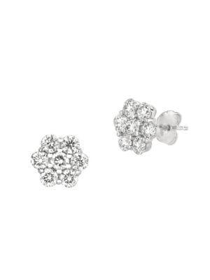 Morris & David Diamond And 14k White Gold Floral Stud Earrings