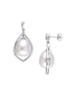 Sonatina 14k White Gold, 11-11.5mm Drop White Pearl & Diamond Drop Earrings
