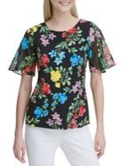 Calvin Klein Floral Flutter Sleeve Top