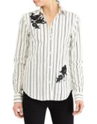 Lauren Ralph Lauren Embroidered Striped Cotton Button-down Shirt