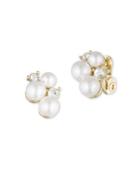 Anne Klein 6-8mm Imitation Pearl And Crystal Clip Earrings