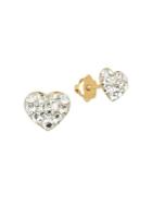 Lord & Taylor Crystal And 14k Yellow Gold Heart Stud Earrings