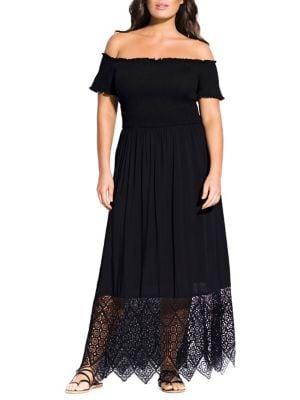 City Chic Plus Embroidered Hem Maxi Dress