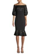 Aidan By Aidan Mattox Off-the-shoulder Lace Detail Mermaid Hem Dress