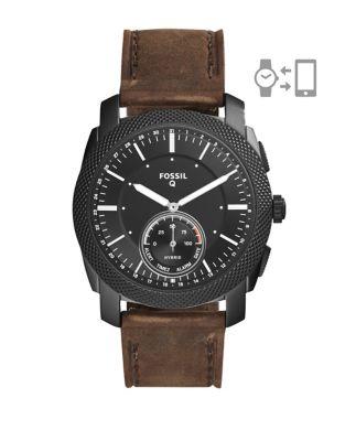 Fossil Q Machine Leather-strap Hybrid Smart Watch