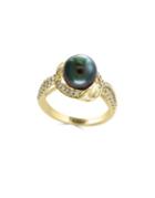 Effy ??mm Black Tahitian Pearl, Diamond And 14k Yellow Gold Ring, 0.29 Tcw