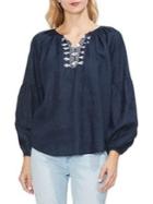 Vince Camuto Balloon-sleeve Embroidered Linen Top