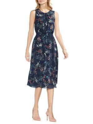 Vince Camuto Sapphire Bloom Smocked Waist A-line Dress