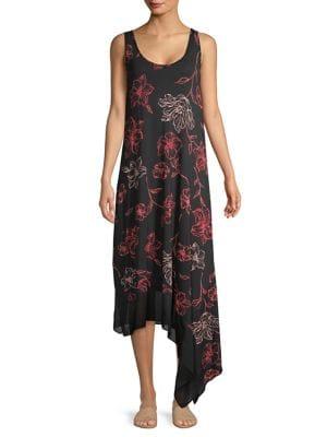 Joan Vass Floral Asymmetrical Maxi Dress