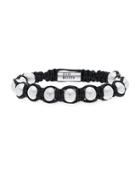 Steve Madden Silver-tone Stainless Steel Oxidized Ball Charms Adjustable Black Leather Bracelet