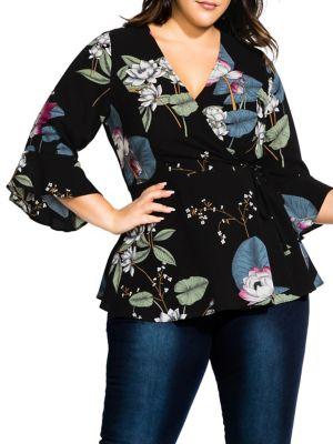City Chic Plus Saigon Blossom Wrap Top