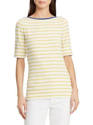 Lauren Ralph Lauren Petite Petite Slim-fit Striped Boatneck Top