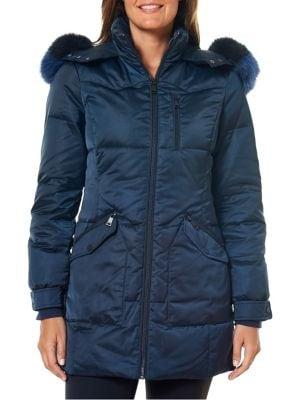 1 Madison Fox Fur-trim Hooded Coat