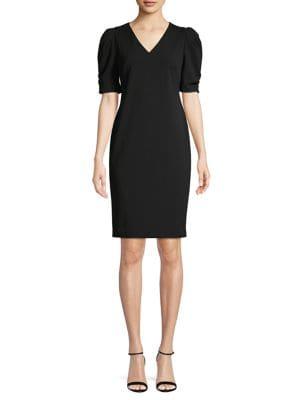 Calvin Klein V-neck Puff-sleeve Sheath Dress