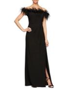 Alex Evenings Feather-trimmed Off-the-shoulder Gown