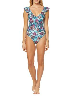 Jessica Simpson Mai Tai Frill-shoulder One-piece Swimsuit