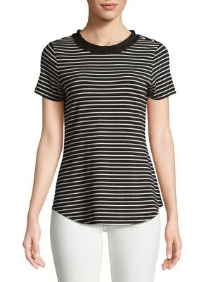 Imnyc Isaac Mizrahi Ruffle Jewelneck Tee