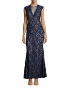 Betsy & Adam Back Cutout Lace Gown