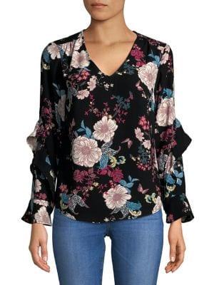 Context V-neck Floral Ruffle Blouse