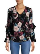 Context V-neck Floral Ruffle Blouse