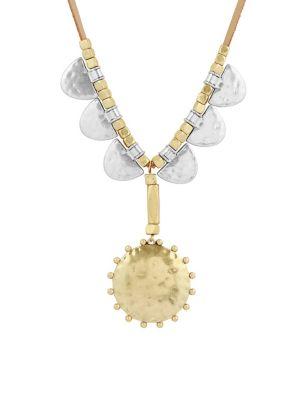 Lucky Brand Culture Club Crystal And Leather Two-tone Pendant Necklace