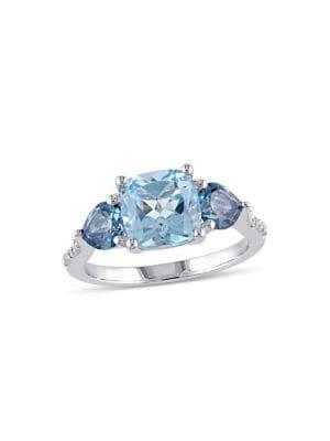 Sonatina Sterling Silver, Blue Topaz, London Blue Topaz & Diamond Ring