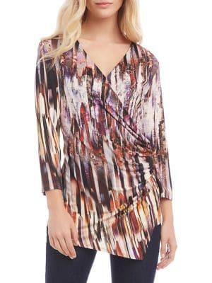 Karen Kane Abstract-print Faux Wrap Top