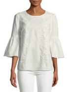 Ivanka Trump Lace Embroidered Bell-sleeve Top