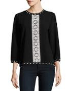 Karl Lagerfeld Paris Studded Embroidered Knit Top