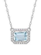 Sonatina 14k White Gold, Diamond & Aquamarine Halo Pendant Necklace
