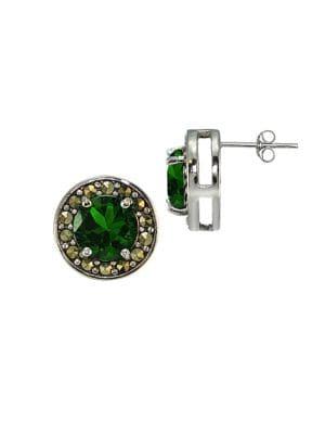 Lord & Taylor Marcasite And Created Emerald Halo Stud Earrings