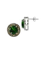 Lord & Taylor Marcasite And Created Emerald Halo Stud Earrings