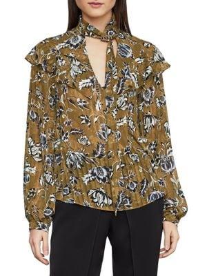 Bcbgmaxazria Floral Ruffle Tie Neck Blouse
