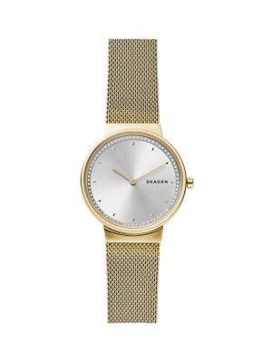 Skagen Annelie Goldtone Stainless Steel & Crystal Mesh Bracelet Watch