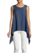 H Halston Chambray Sleeveless Shark Bite Top
