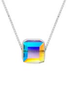 Lord & Taylor Sterling Silver & Swarovski Crystal Cube Pendant Necklace