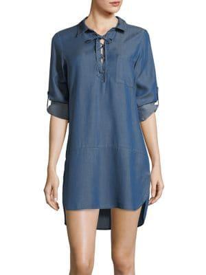 Tommy Bahama Lace-up High-low Chambray Boyfriend Shirtdress