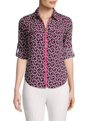 Michael Michael Kors Petite Mod Foulard Print Zip-front Shirt