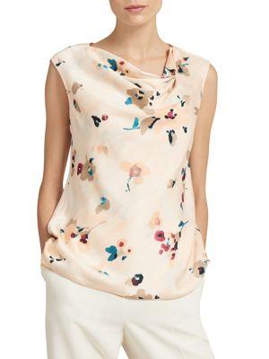 Donna Karan Sleeveless Asymmetric Pleat Neck Top