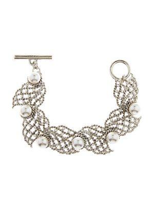 Oscar De La Renta Faux Pearl And Swarovski Crystal Net Bracelet